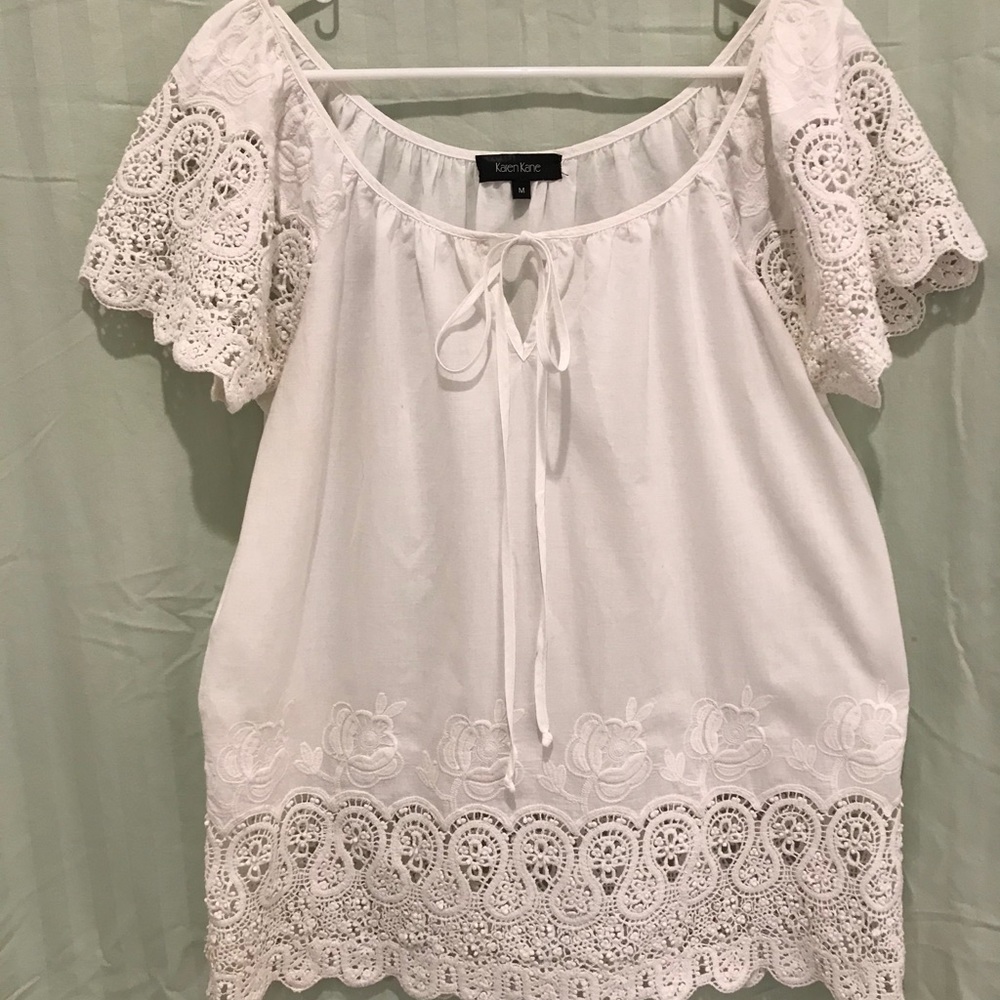 Karen Kane White Cotton Peasant Blouse M
